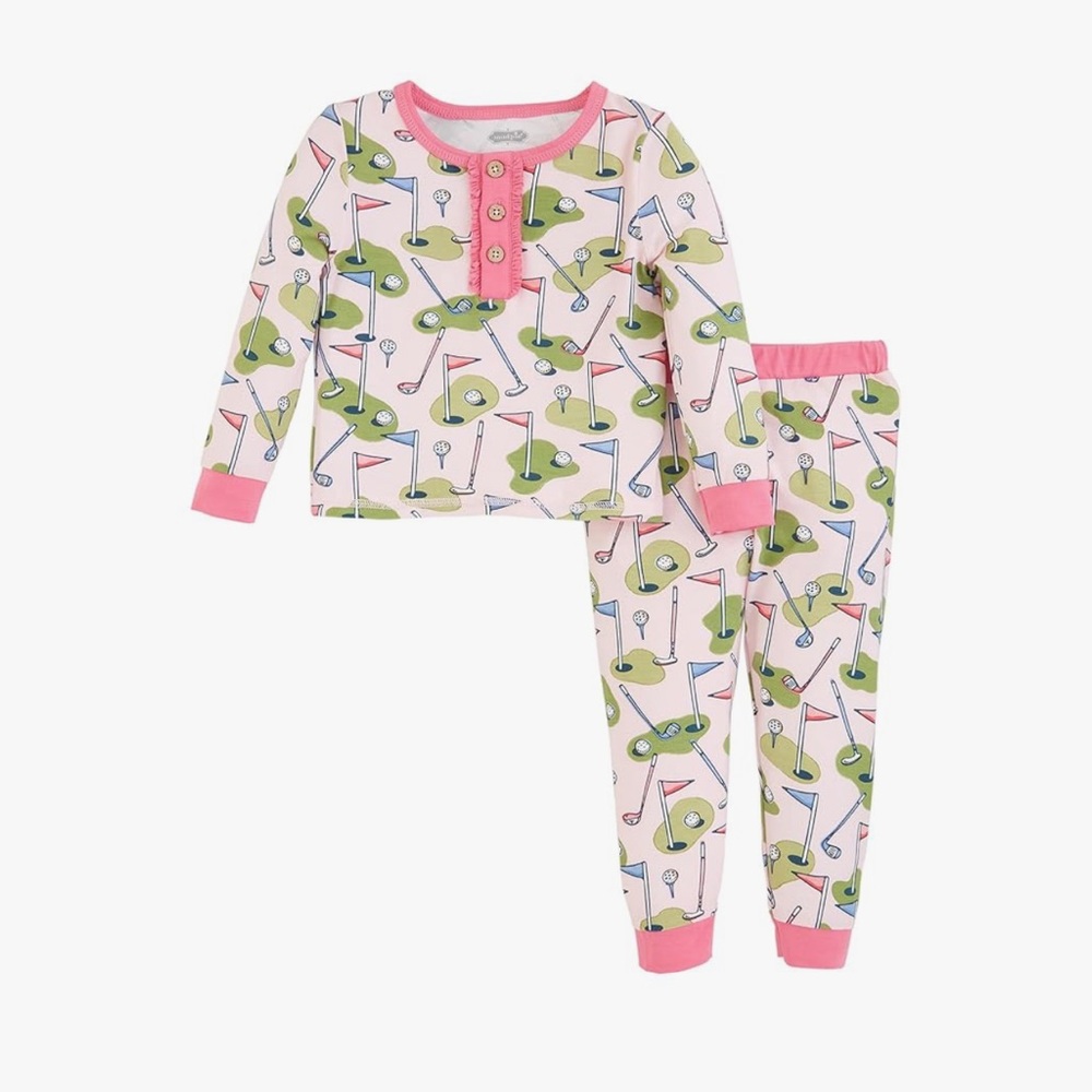 Mud Pie 12-18m Pink and Green Golf Pajamas